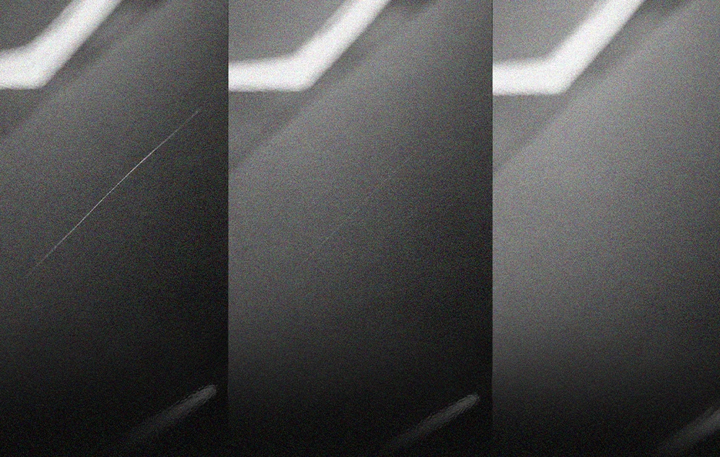 Light surface marks shown before and after heat-responsive self-healing