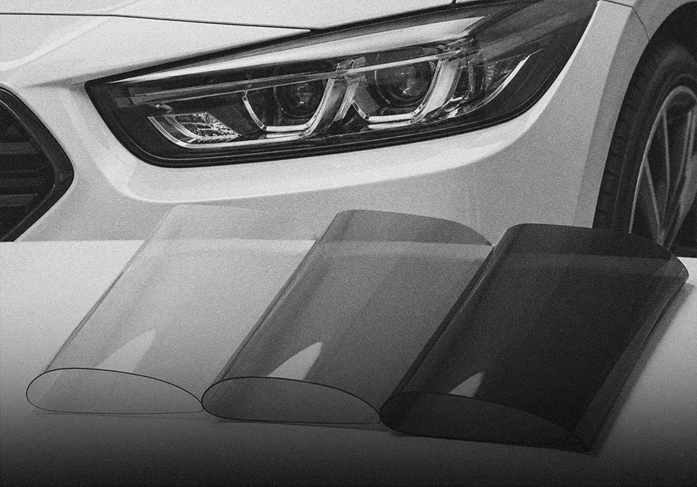 Headlight protection film samples in different tint levels